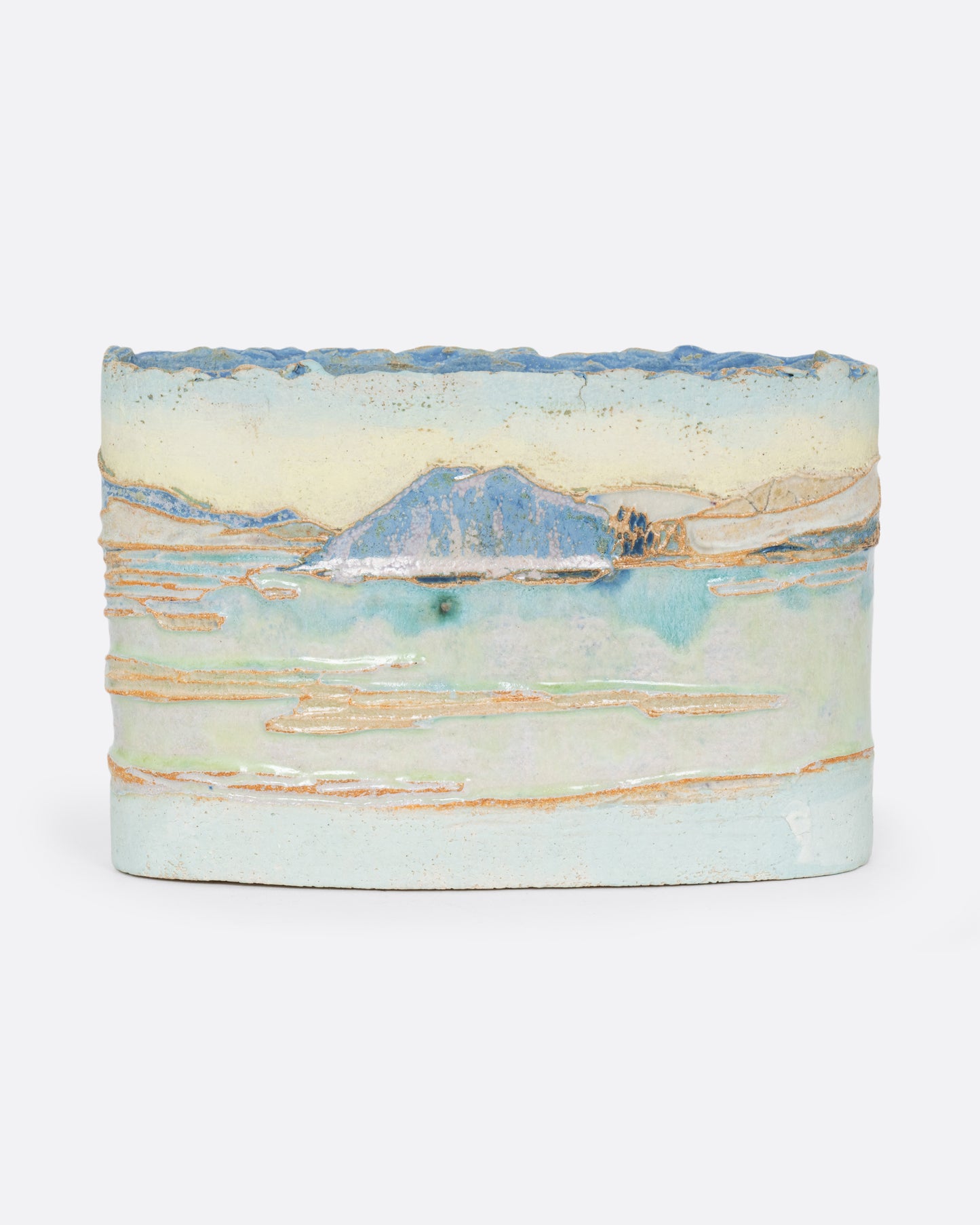Blue, Yellow, and Green Landscape Vessel