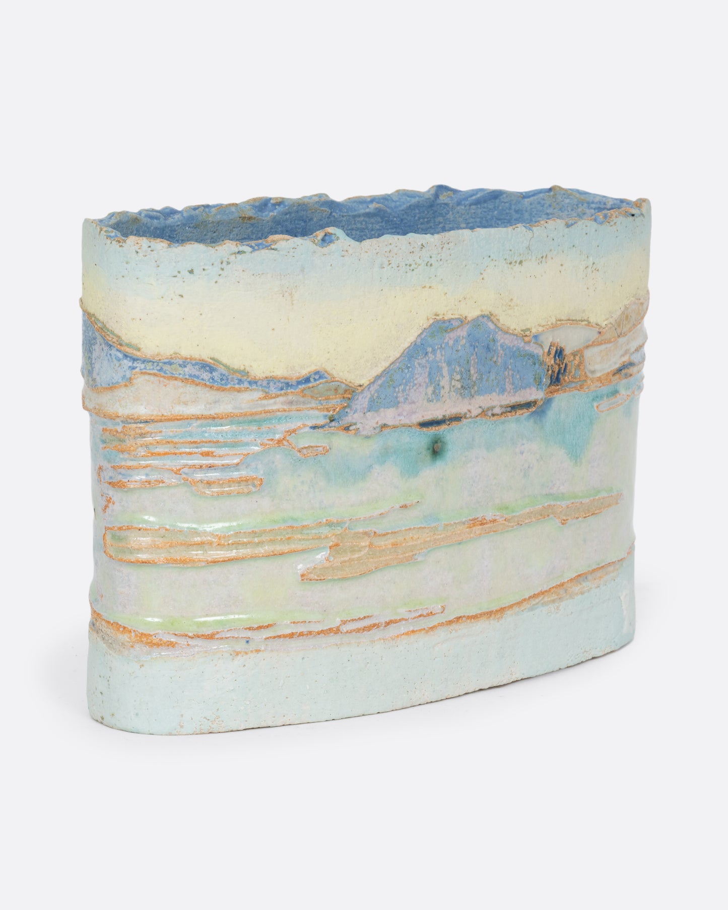 Blue, Yellow, and Green Landscape Vessel