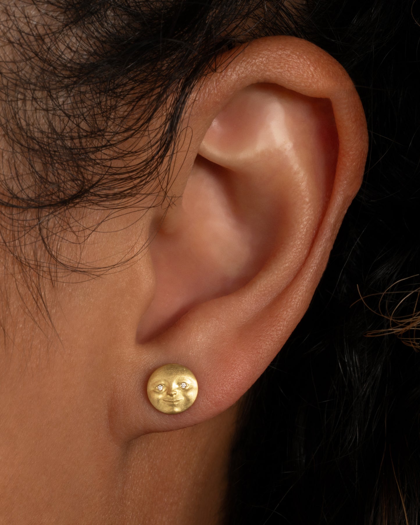 Tiny Moonface Diamond Stud Earring