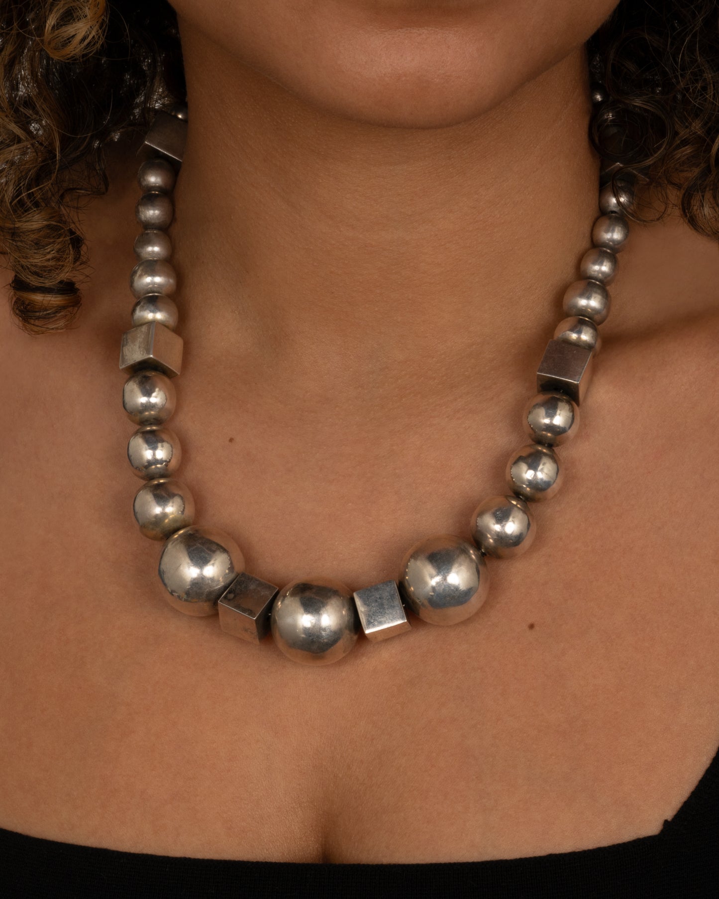 Chunky Silver Beaded Necklace