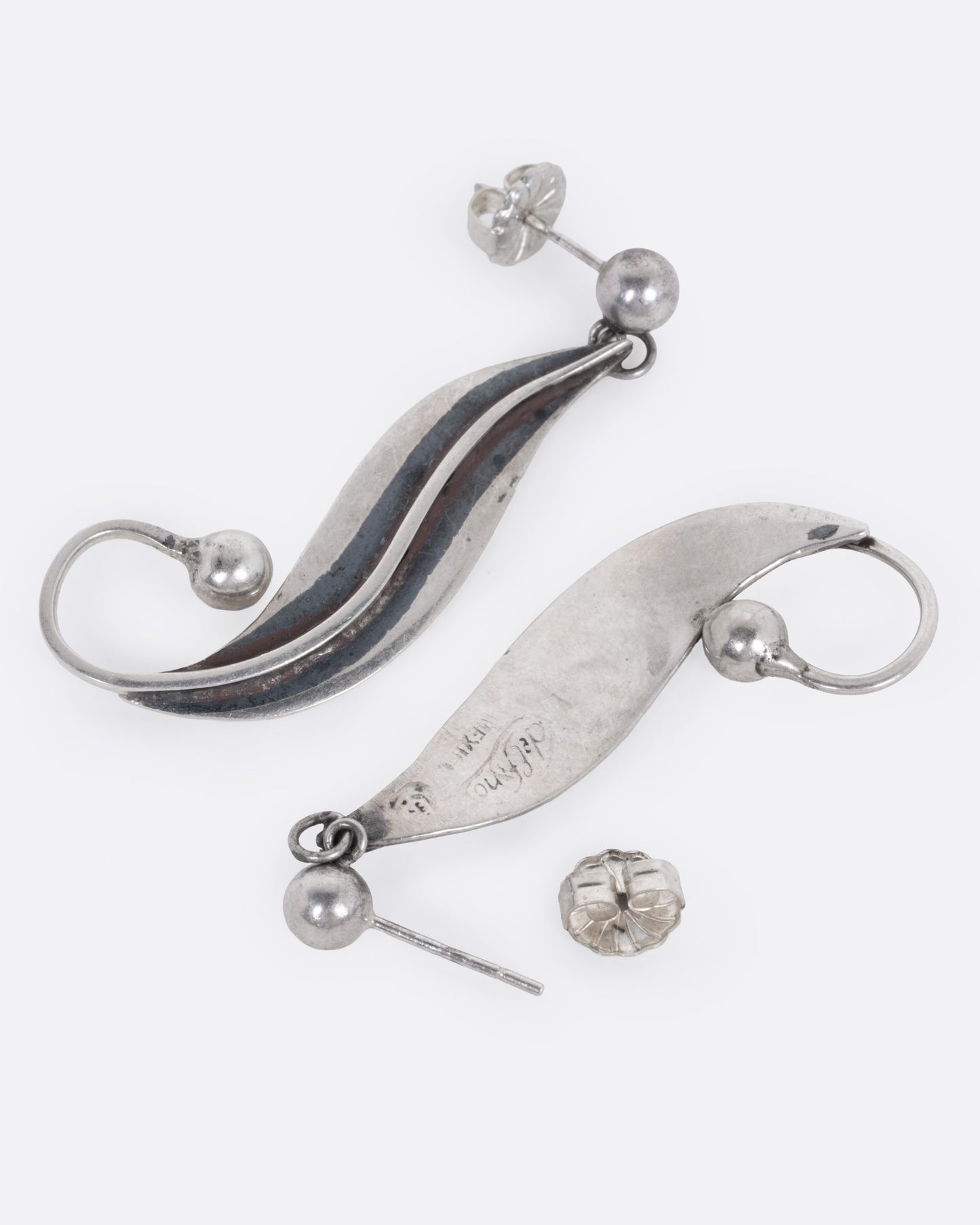 Mexican Sterling and Pearl Leaf Earrings