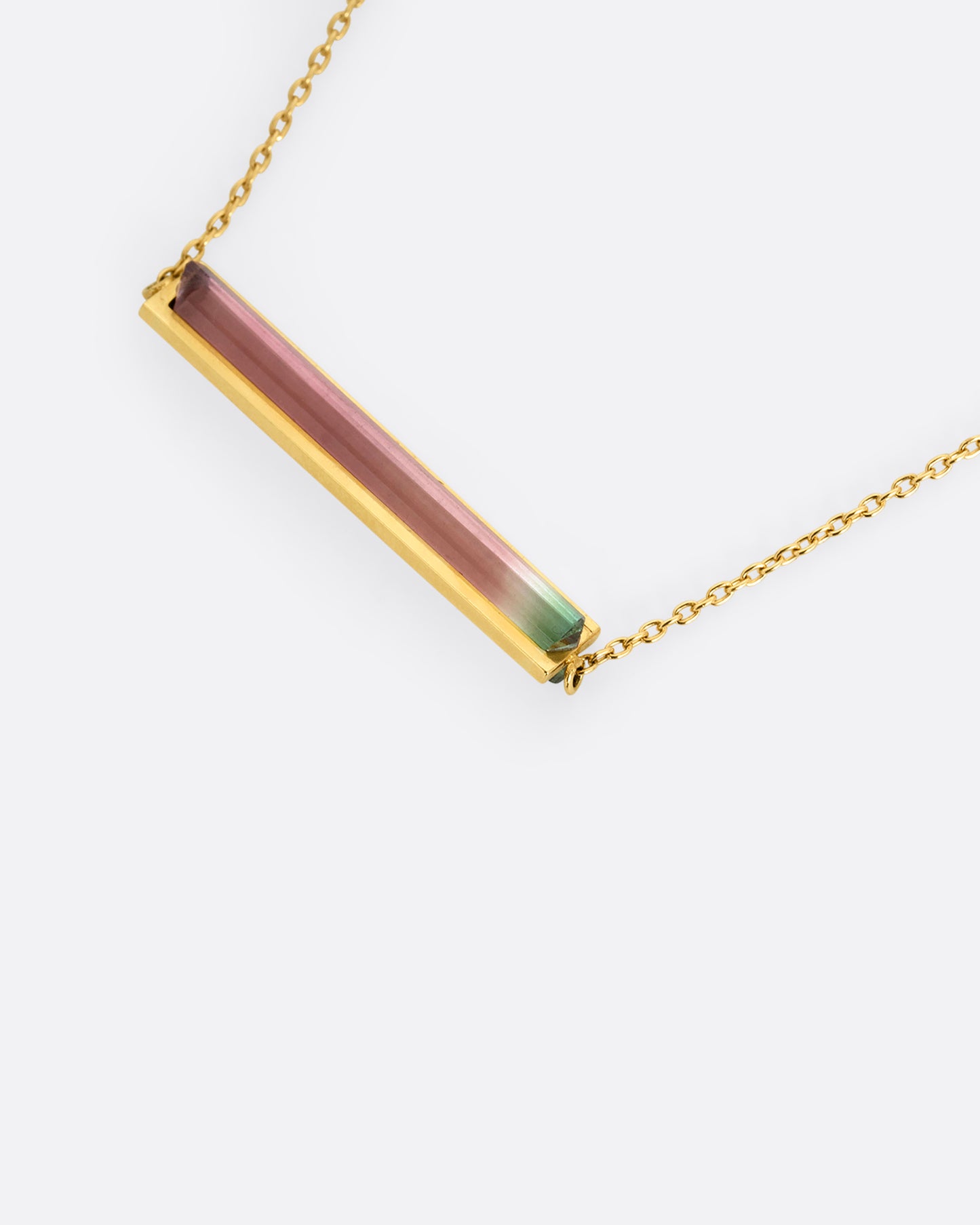 Watermelon Tourmaline Gold Band Necklace