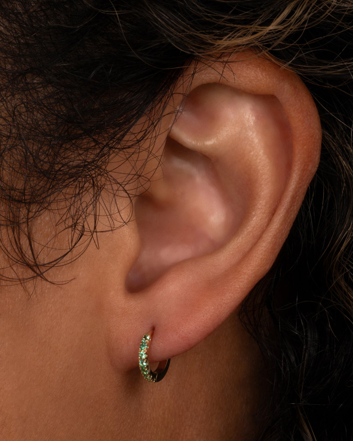 Pave Emerald Huggie Hoop
