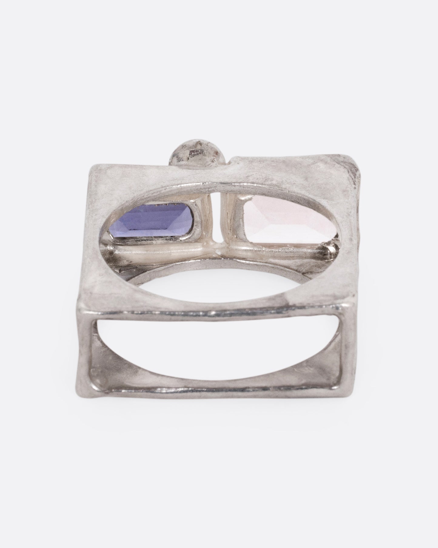 Quartz, Iolite and Topaz Square Cage Ring