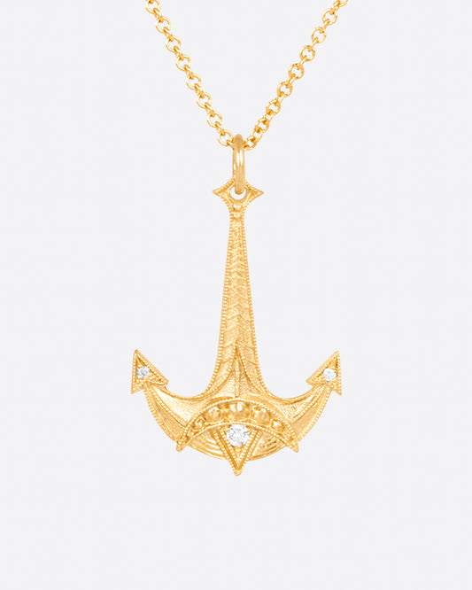 This diamond-dotted Jonah's Anchor necklace symbolizes hope and redemption