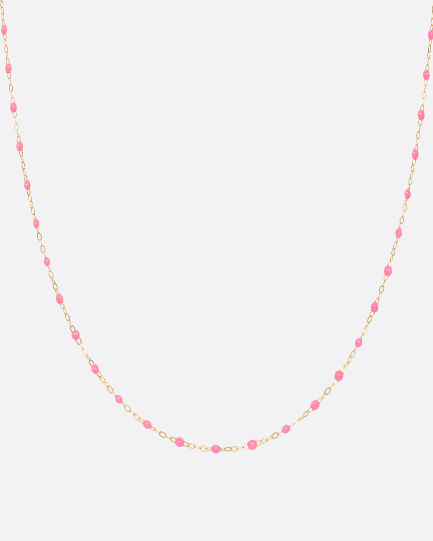 Thin 18k gold chain necklace with resin beads. Each necklace is hand dipped in melted resin to create the beaded effect.