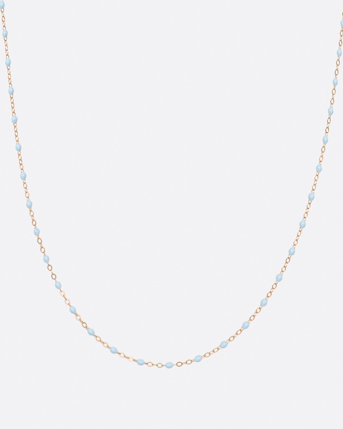 Thin 18k gold chain necklace with resin beads. Each necklace is hand dipped in melted resin to create the beaded effect.