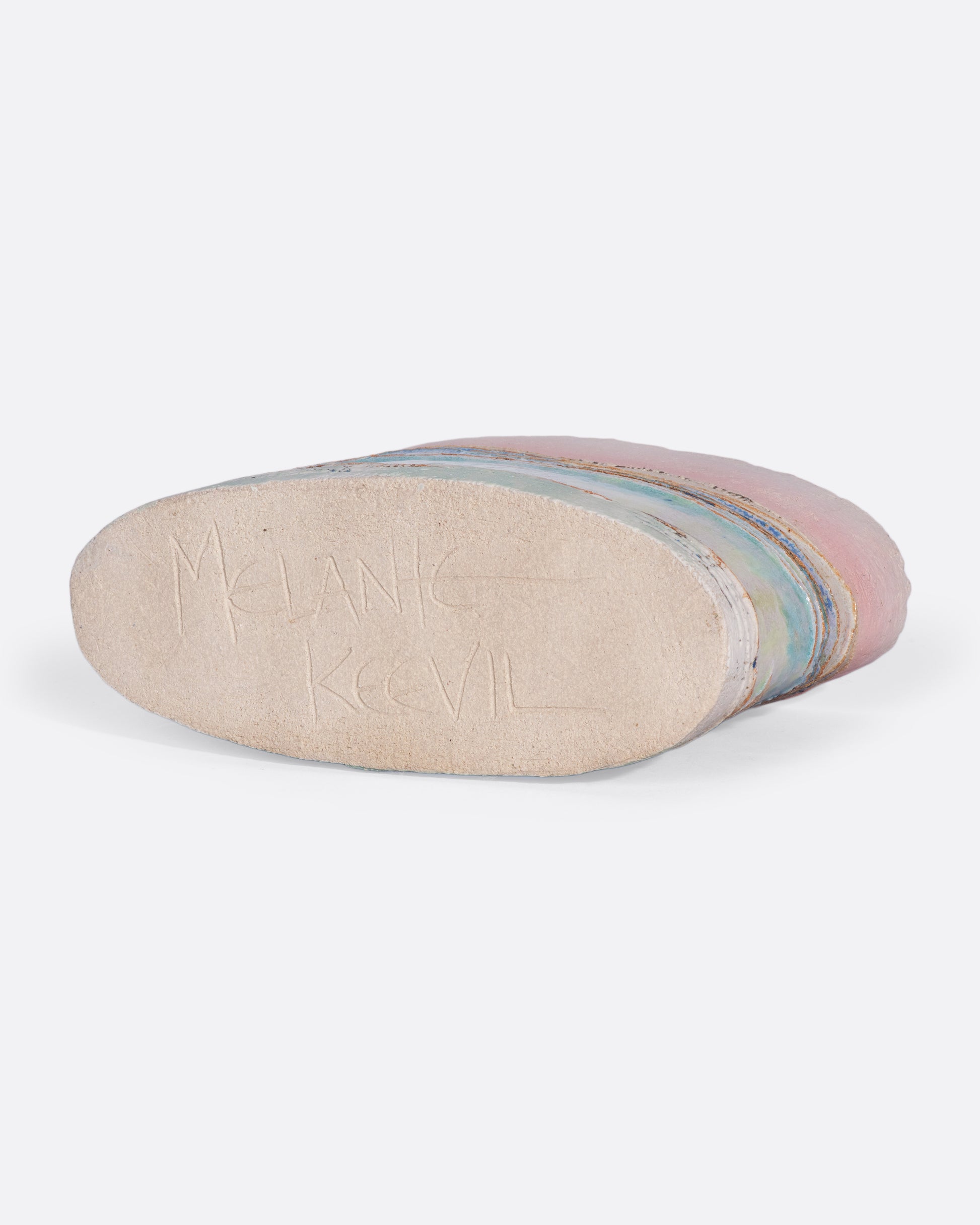 This ceramic vessel is meticulously handmade with many layers of glaze atop stoneware clay, creating a rich, varied texture. The landscape feels like you're gazing across a lake, watching clouds pass and reflect on its surface