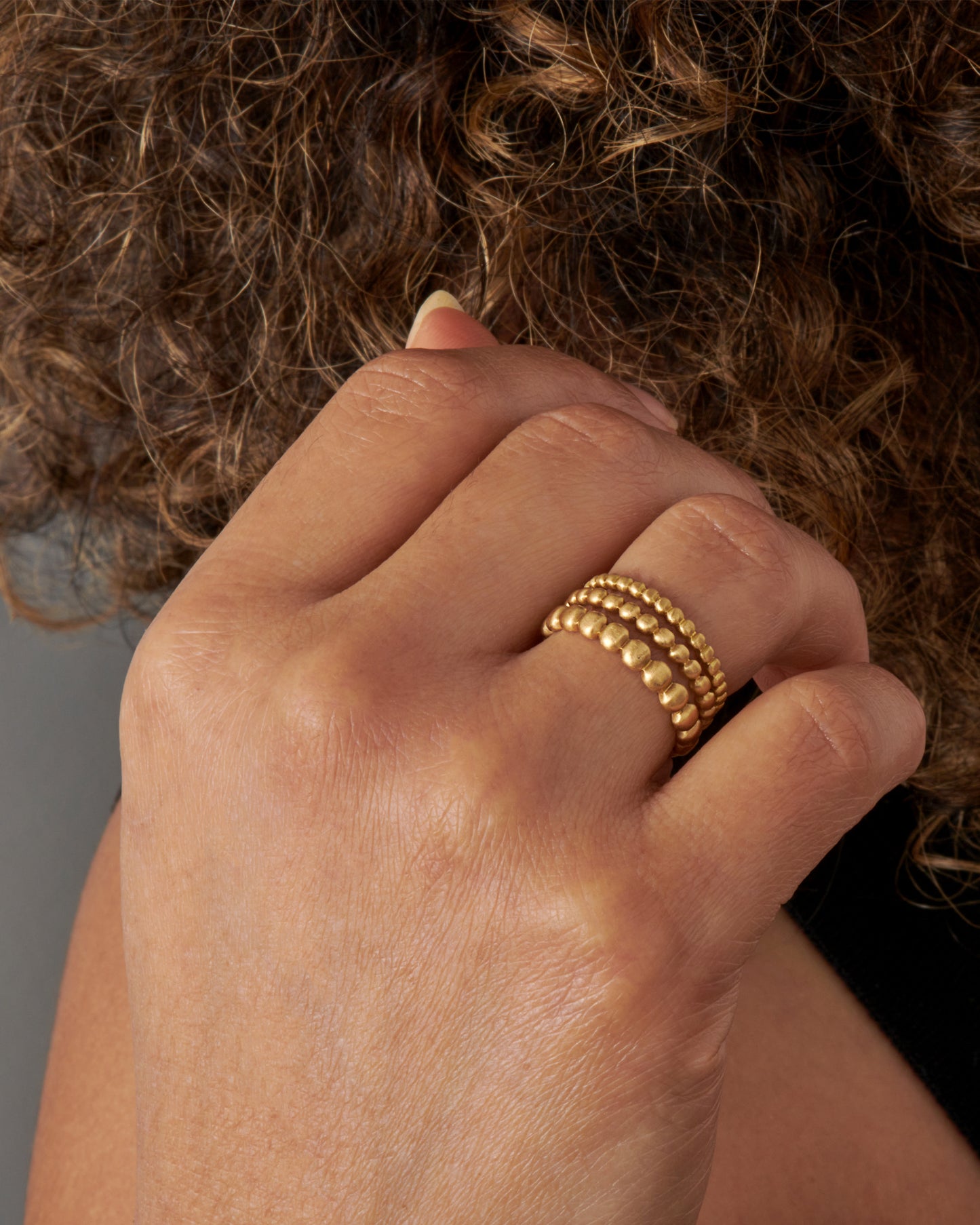 A perfect gold bubble stacking ring that adds volume and texture between your gem-heavy rings or looks great on its own