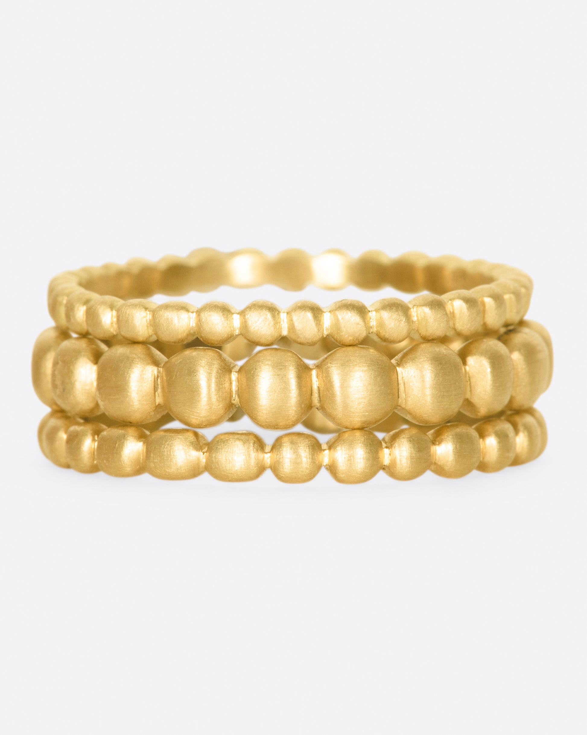 A perfect gold bubble stacking ring that adds volume and texture between your gem-heavy rings or looks great on its own. This comes in three different widths.
