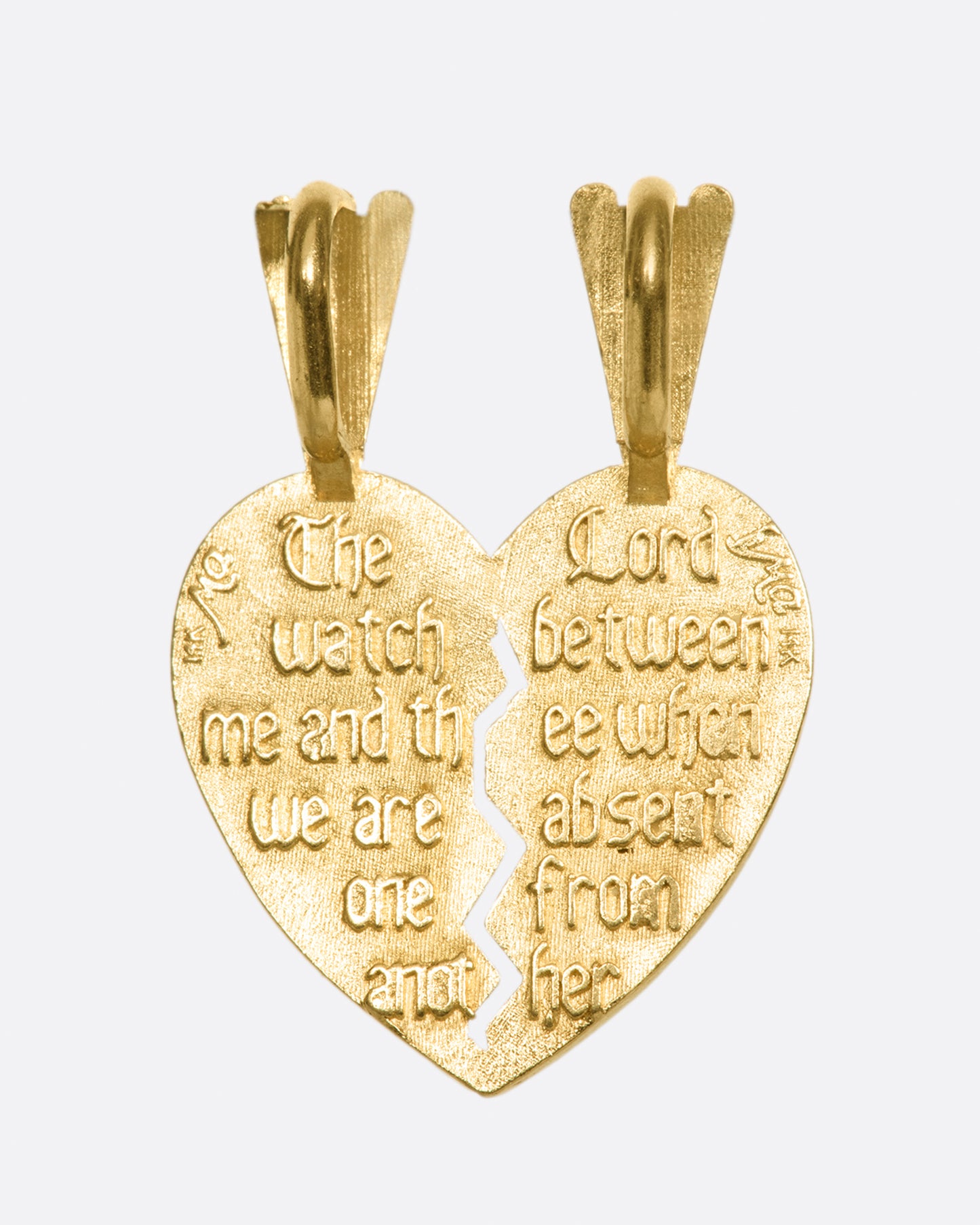 These mizpah charms are meant to be broken apart by the two people who will hold them.