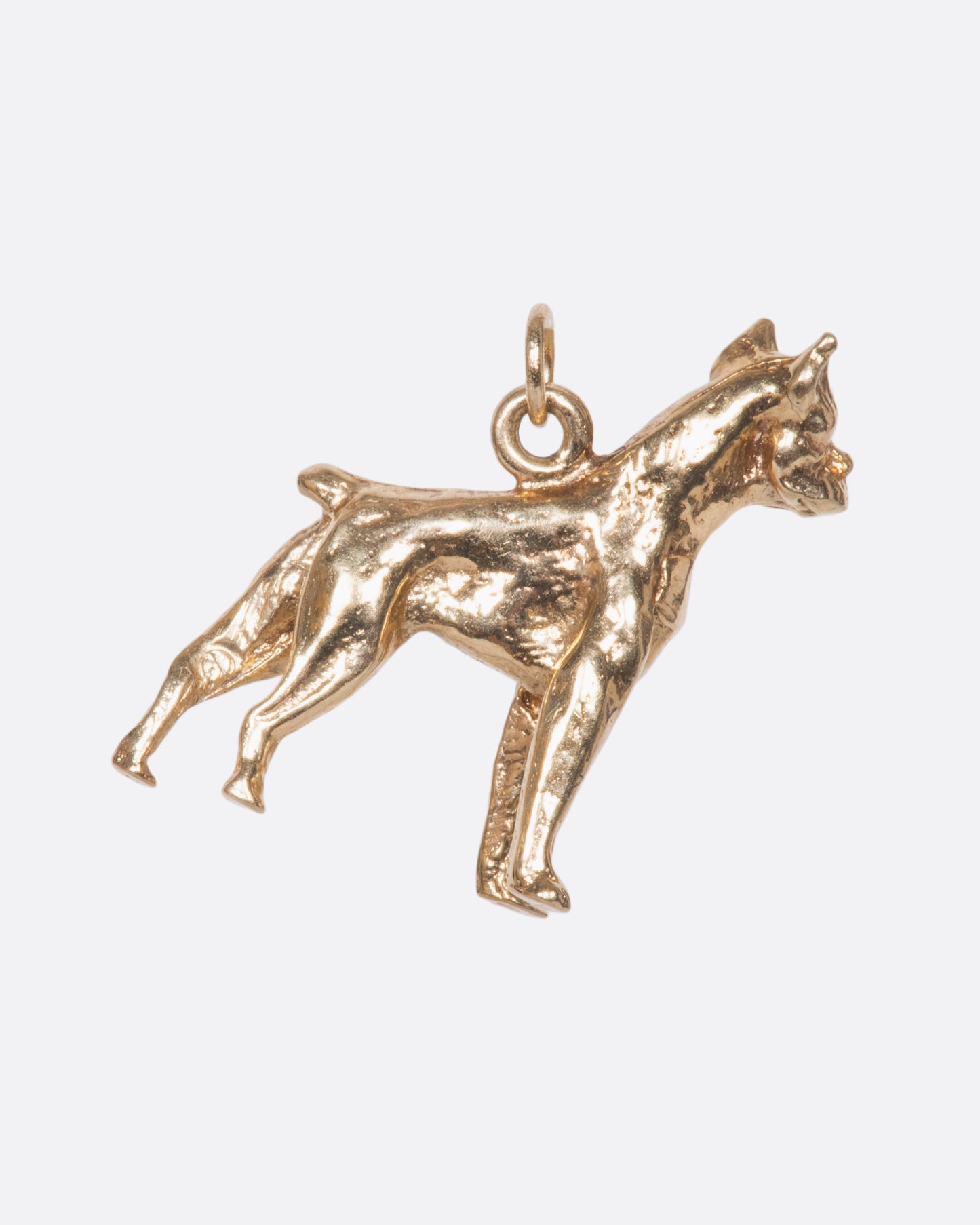 A vintage yellow gold boxer carved with life-like detail. It's unique on each side and stands on its own