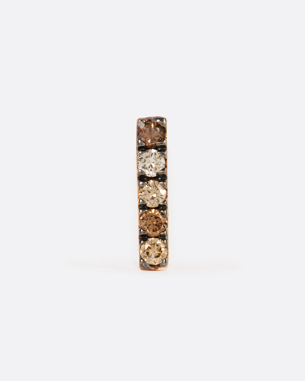 Rose gold bar earrings with five diamonds in mixed shades of brown.