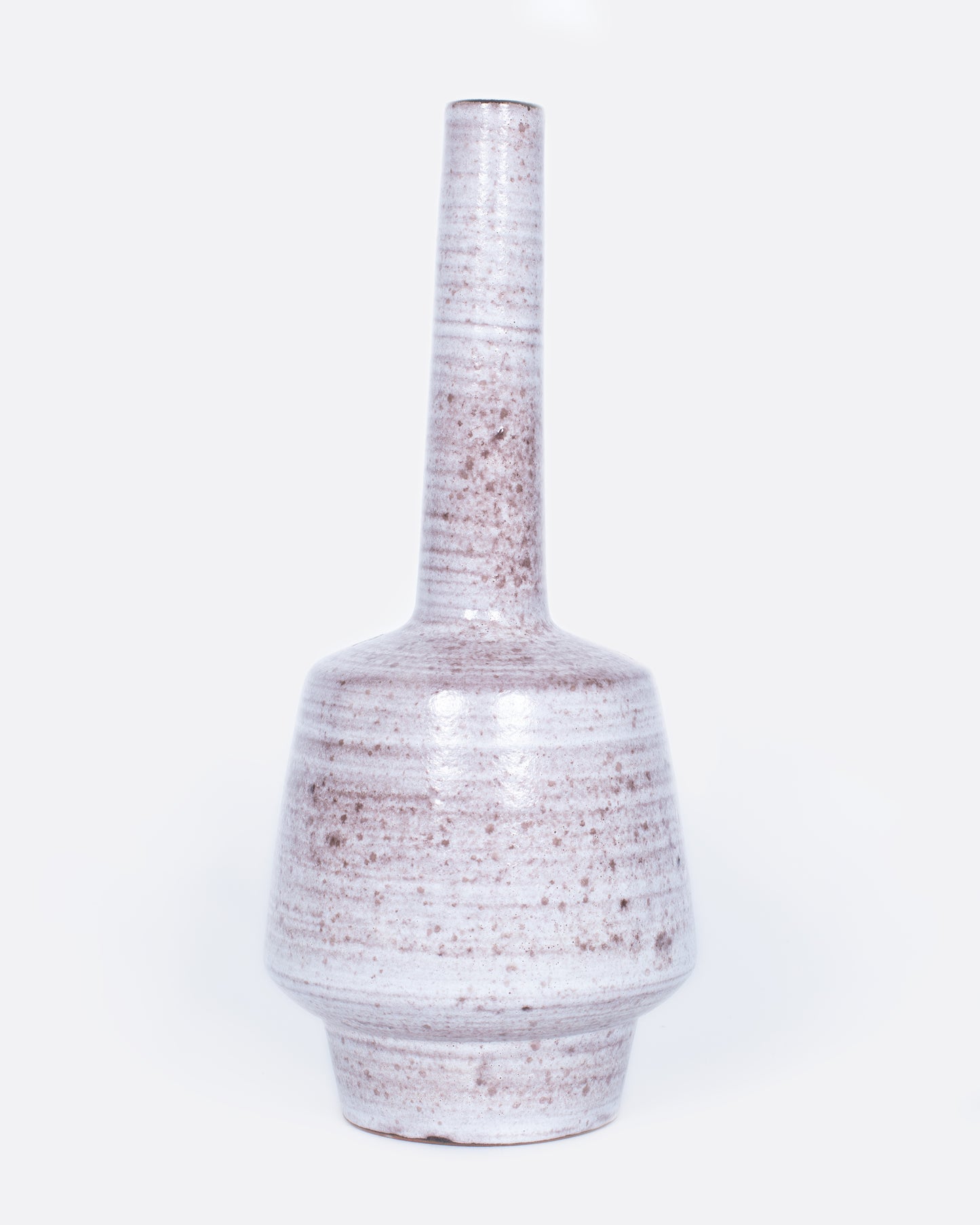 A tall stoneware vase with an elongated neck.