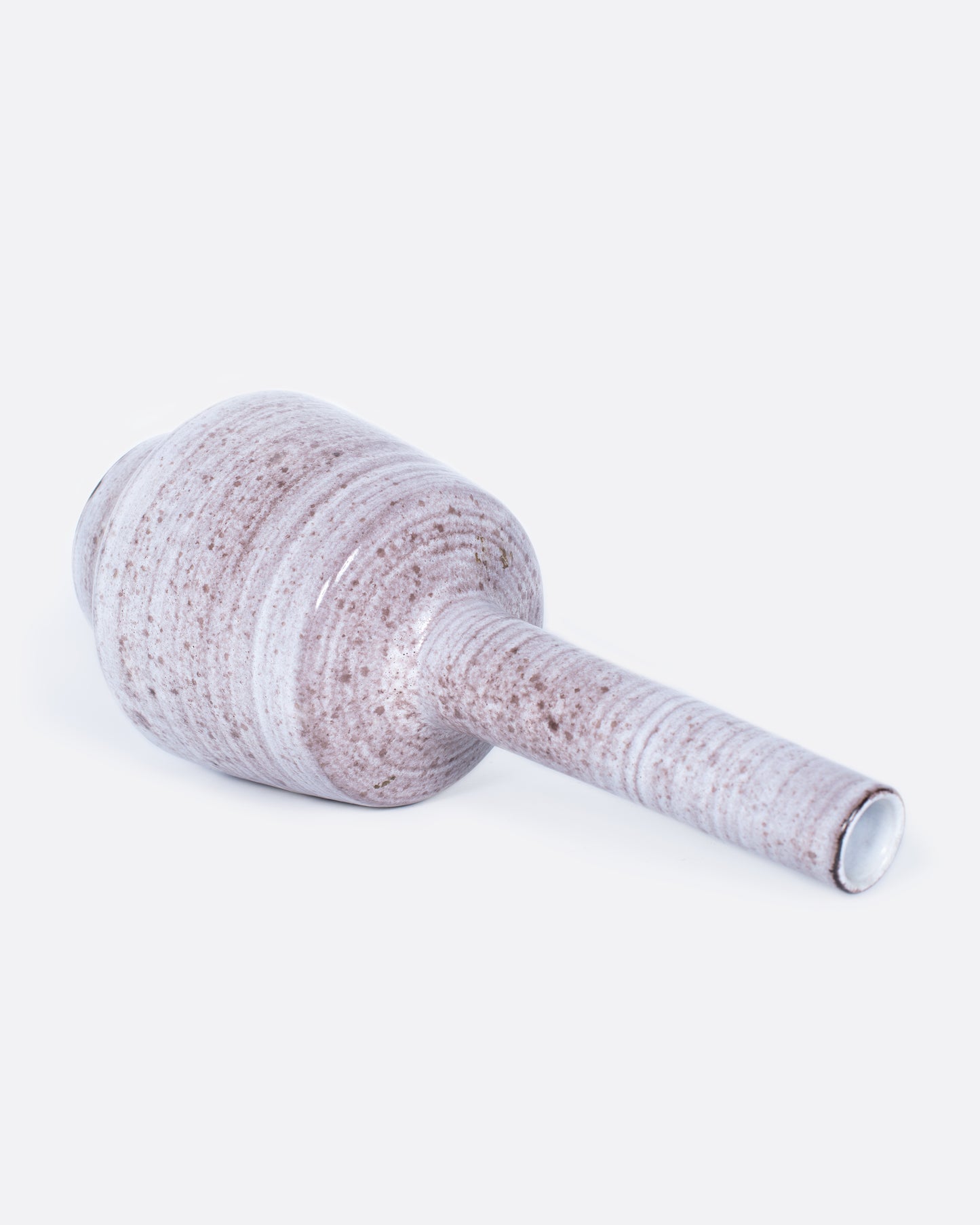 A tall stoneware vase with an elongated neck.