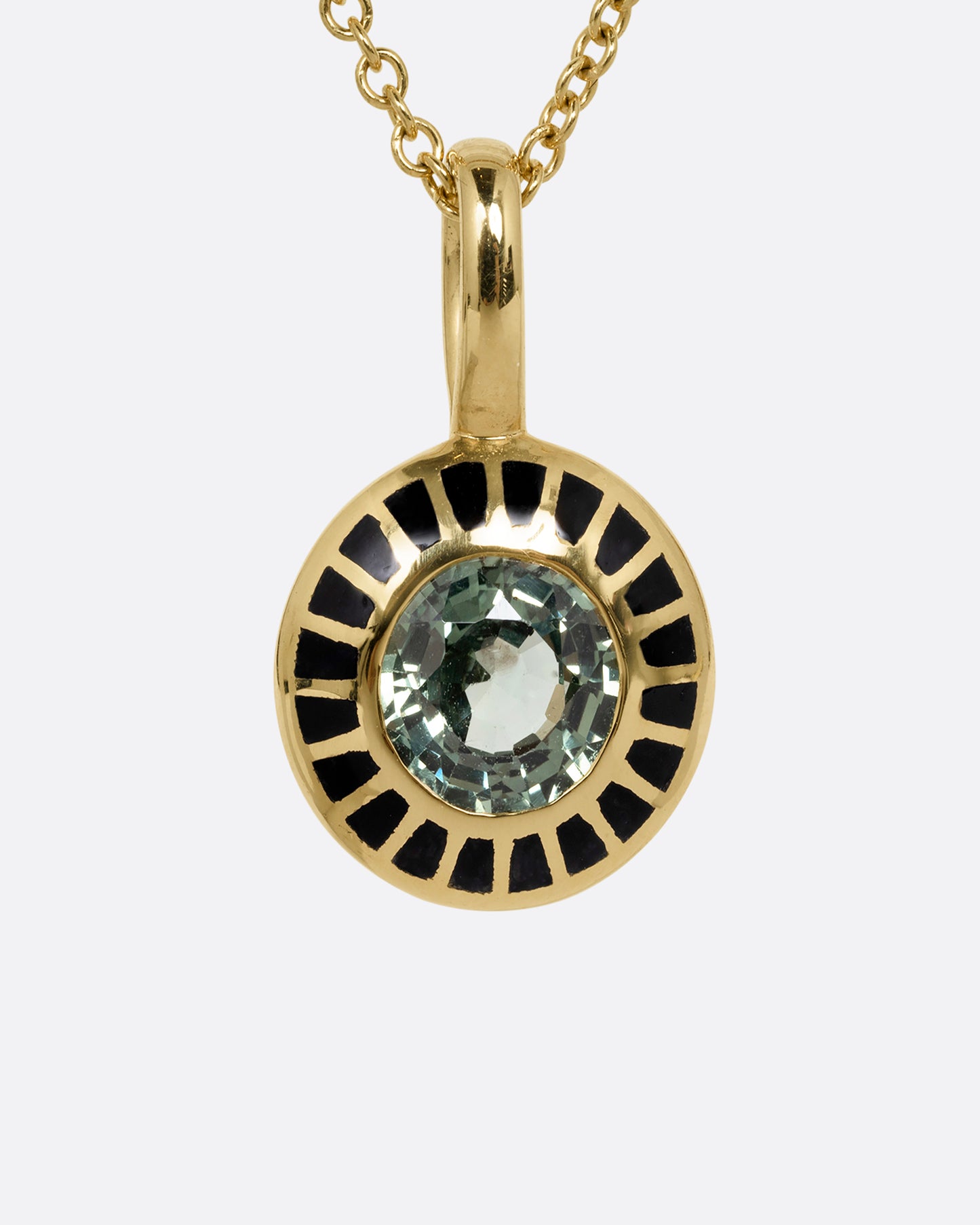 Green Sapphire and Enamel Pendant Necklace