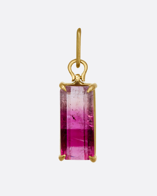 prong set pink tourmaline pendant shown from the front