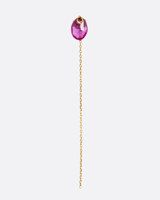 Pin and Chain Ruby Stud Earring