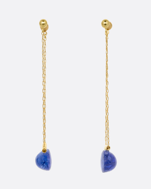 yellow gold chain earrings with tanzanite shown from the front