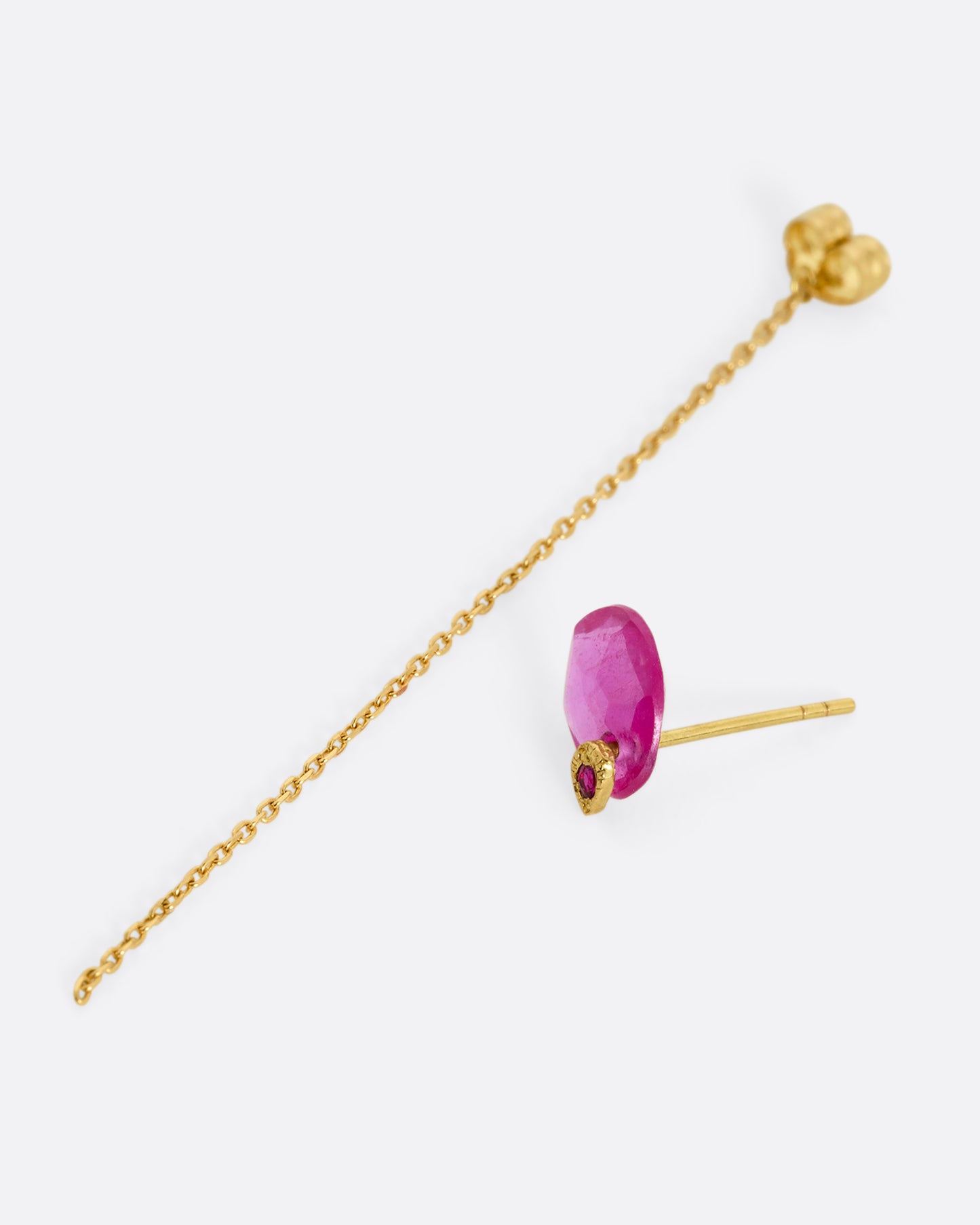 Pin and Chain Ruby Stud Earring