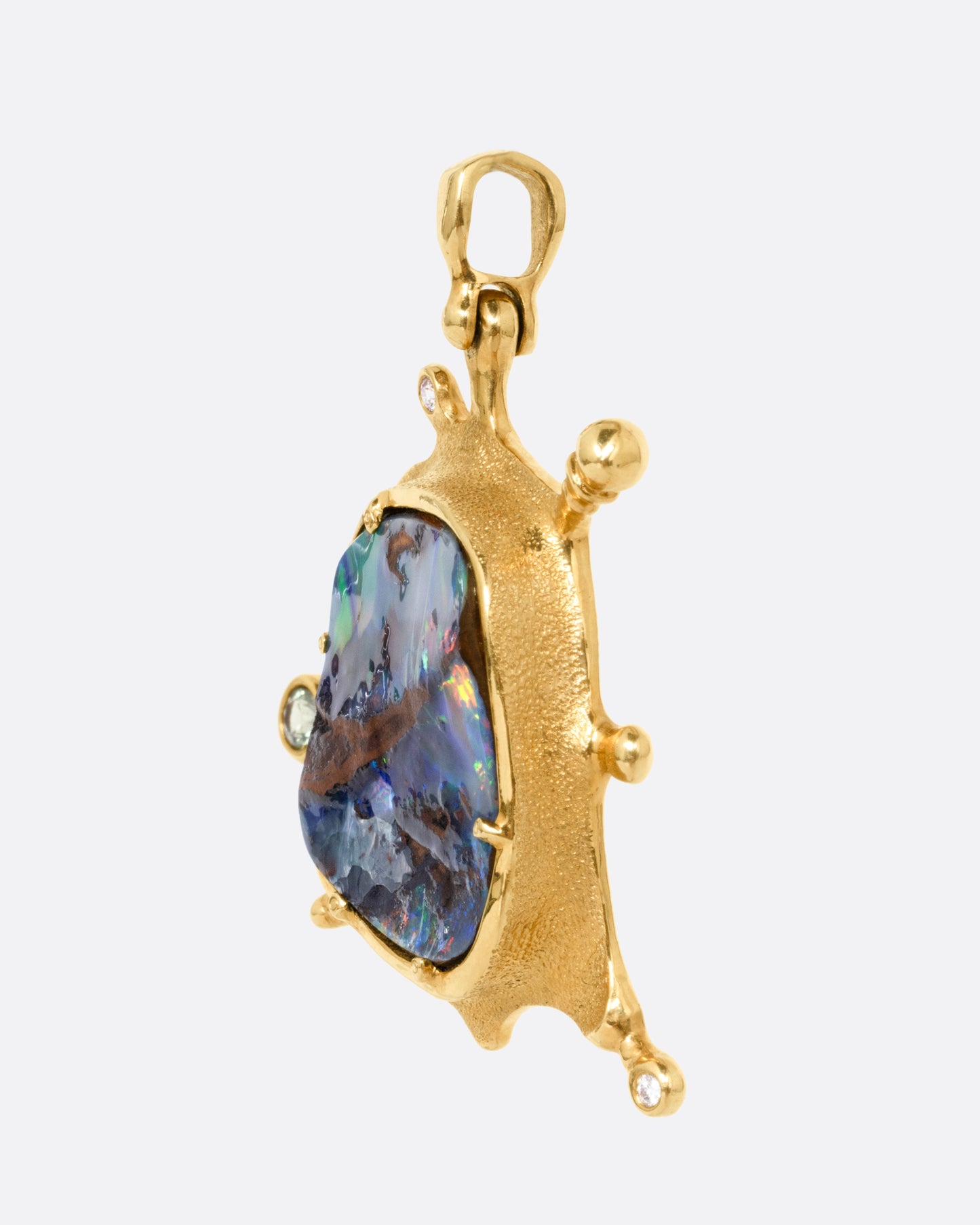 Boulder Opal, Diamond, and Sapphire Pendant