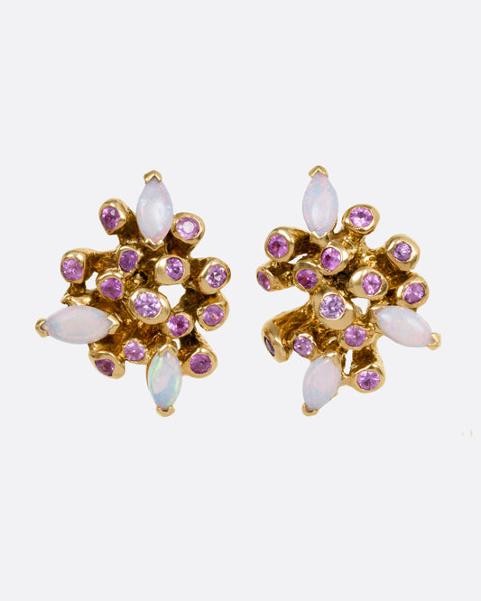 Opal and Sapphire Starburst Stud Earrings