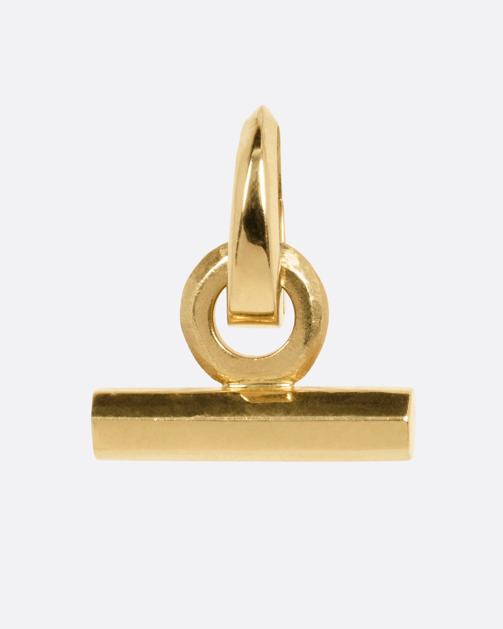 A yellow gold T-Bar charm shown from the front.
