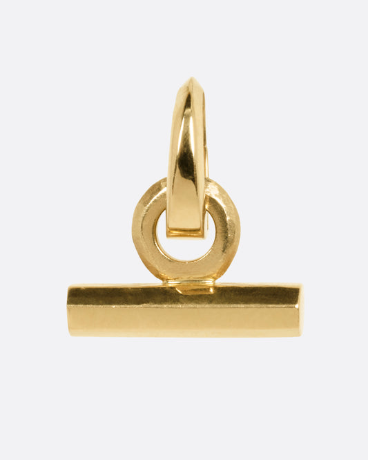 A yellow gold T-Bar charm shown from the front.