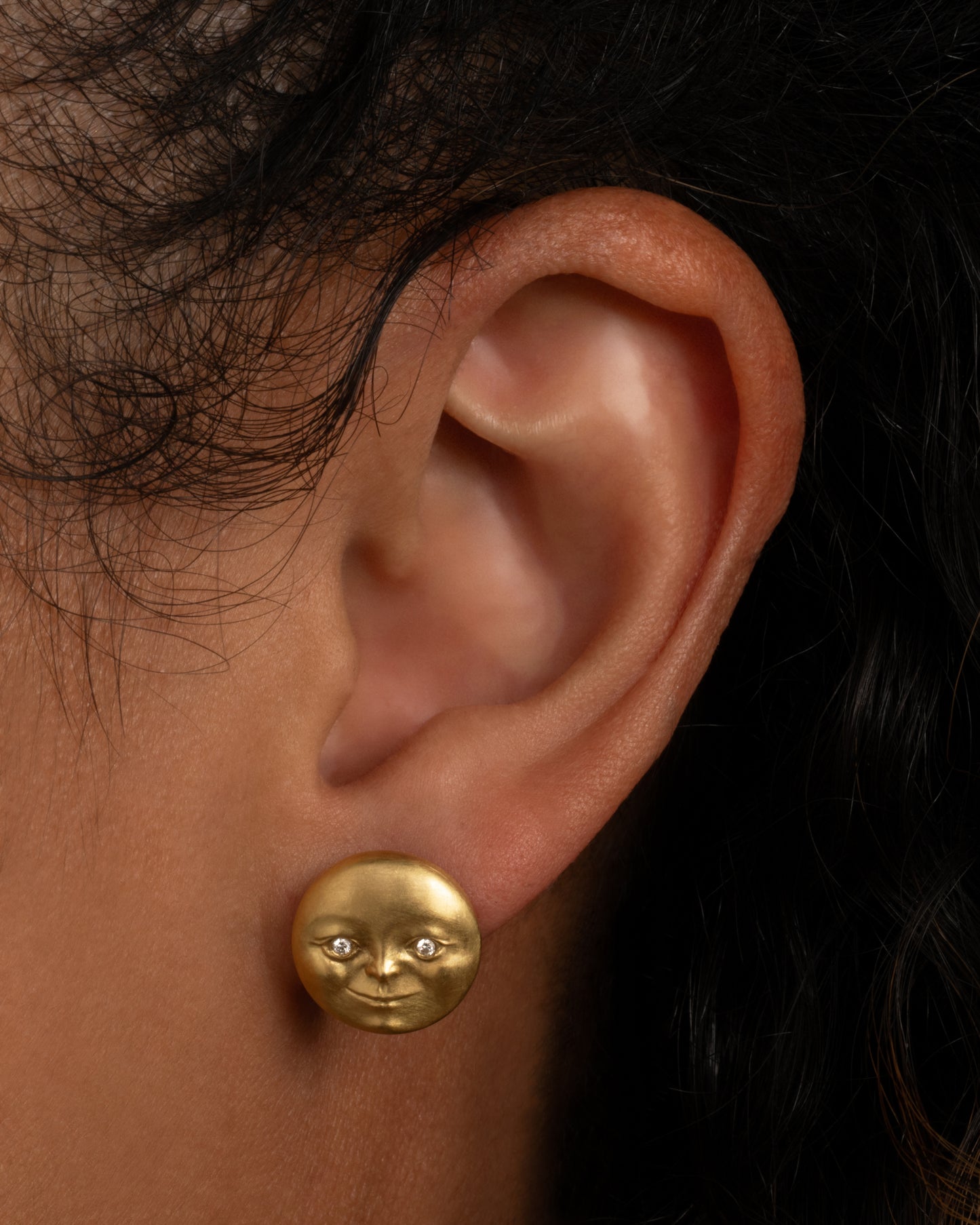 Diamond Moonface Stud Earring
