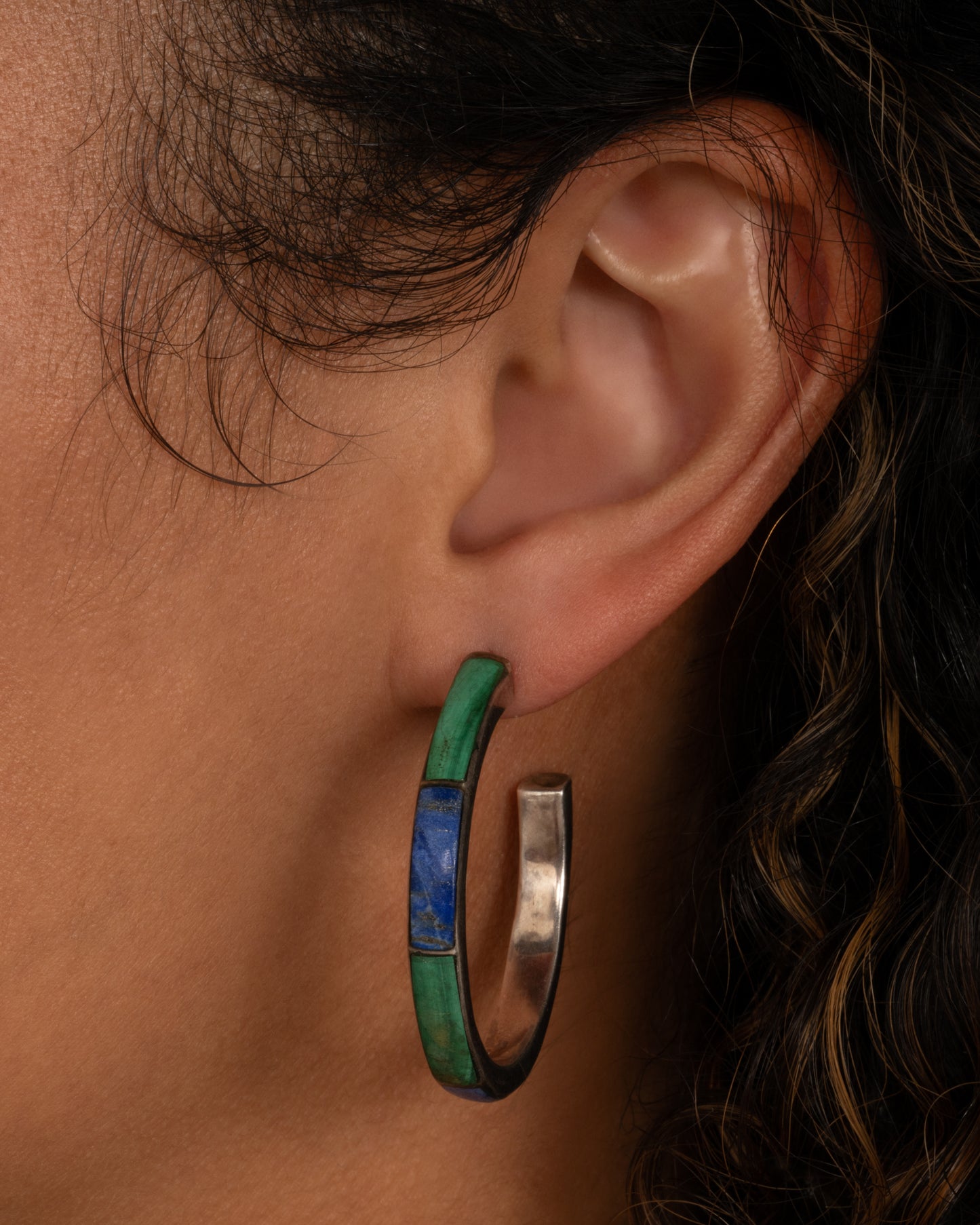 Malachite and Lapis Hoop Earrings