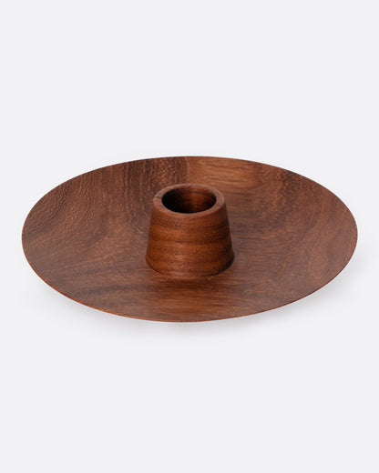 Mahogany wood taper candle holder, view without a candle