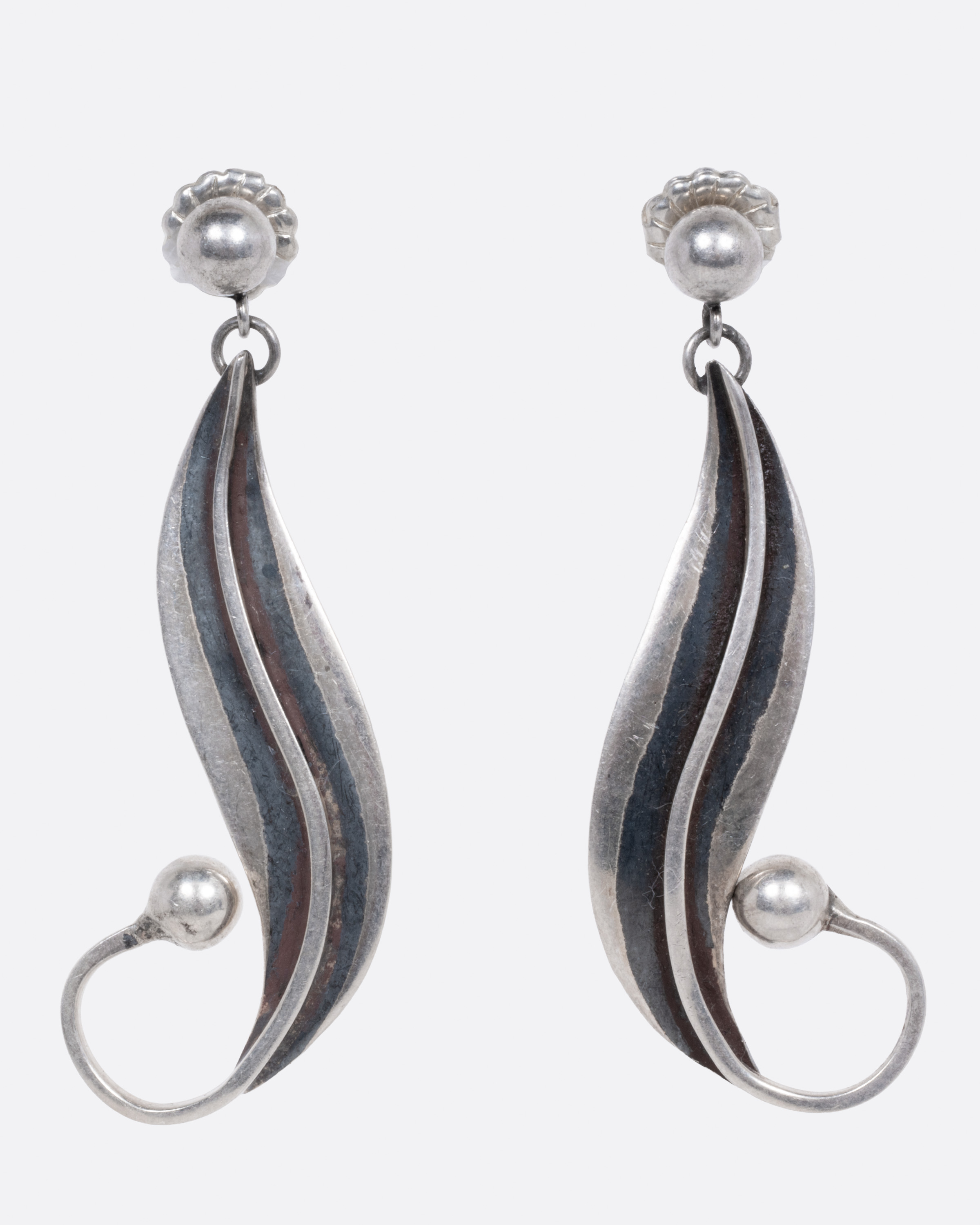 Mexican Sterling and Pearl Leaf Earrings image