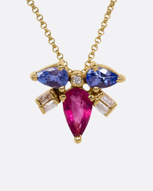 Tanzanite, Tourmaline, and Diamond Muska Pendant Necklace