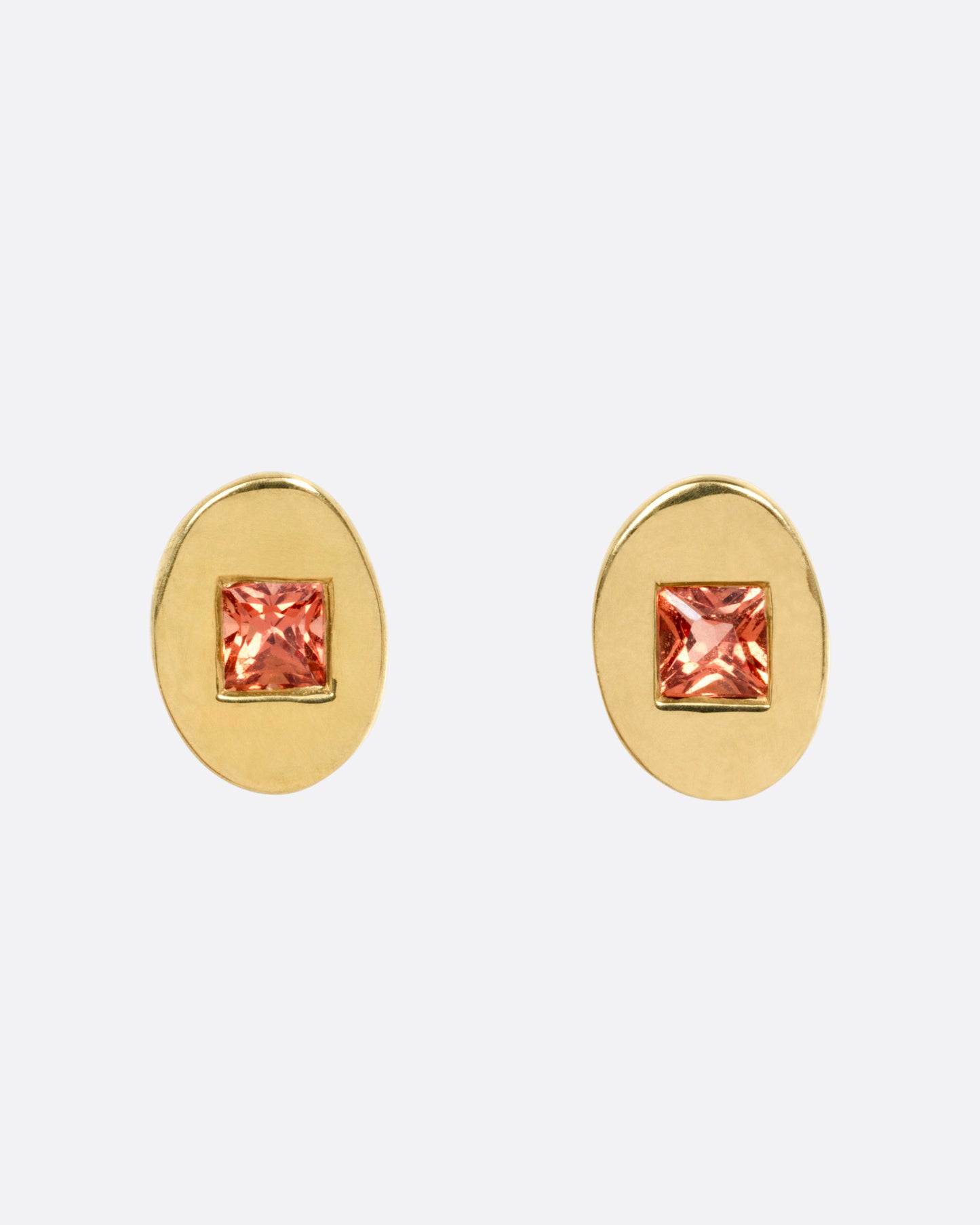 Oval Orange Sapphire Stud Earrings