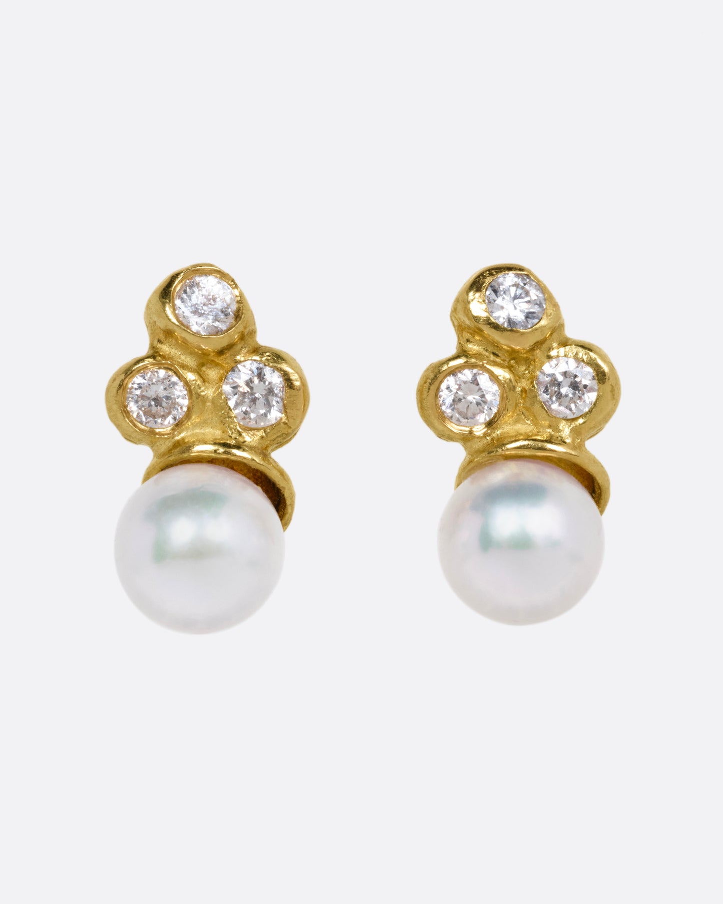 Sea Anemone Pearl and Diamond Stud Earrings