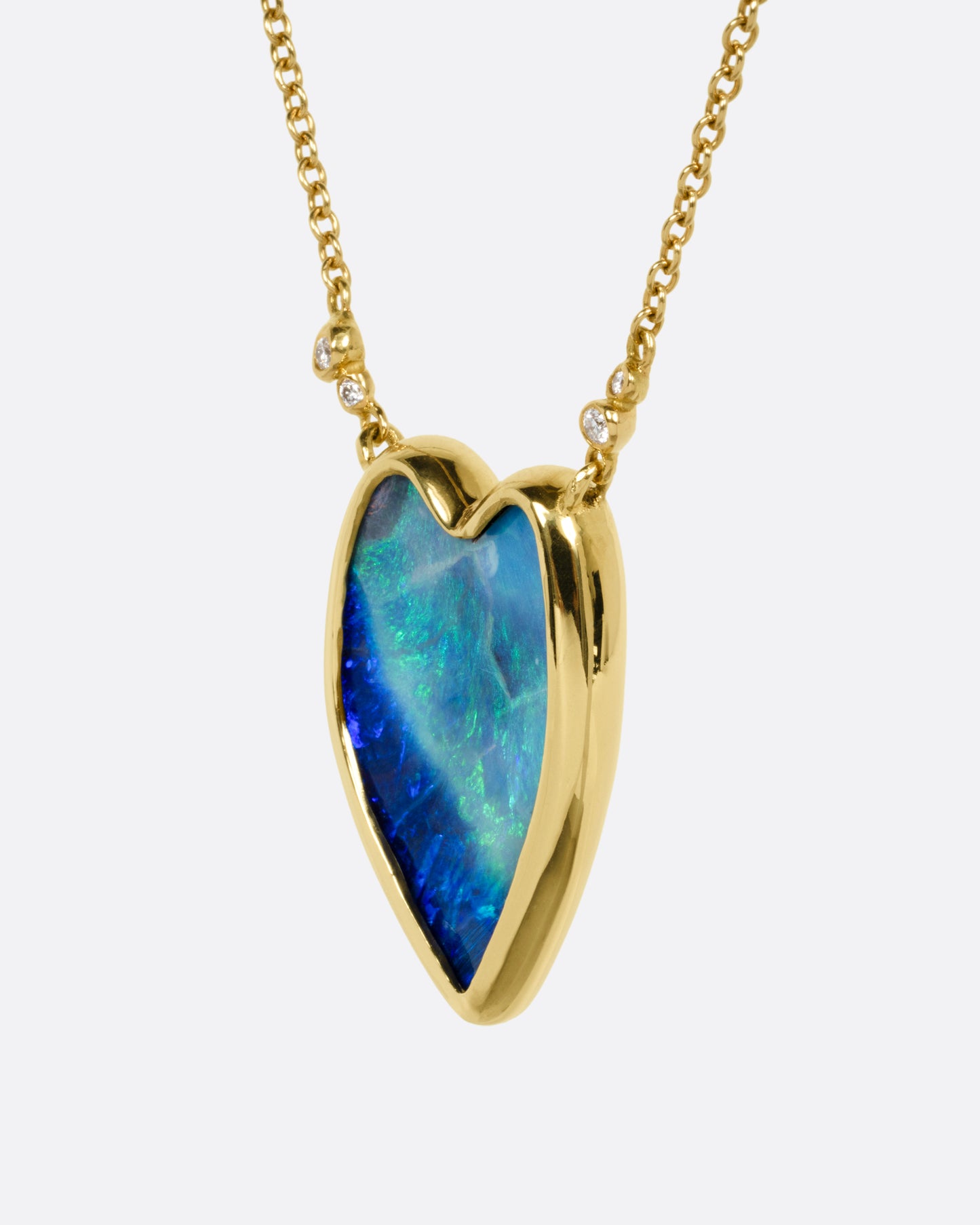 Sea and Sky Heart Shaped Boulder Opal and Diamond Necklace