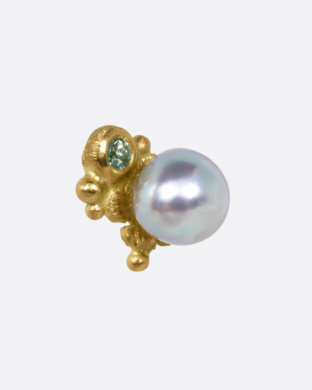 Akoya Pearl and Green Diamond Stud Earrings