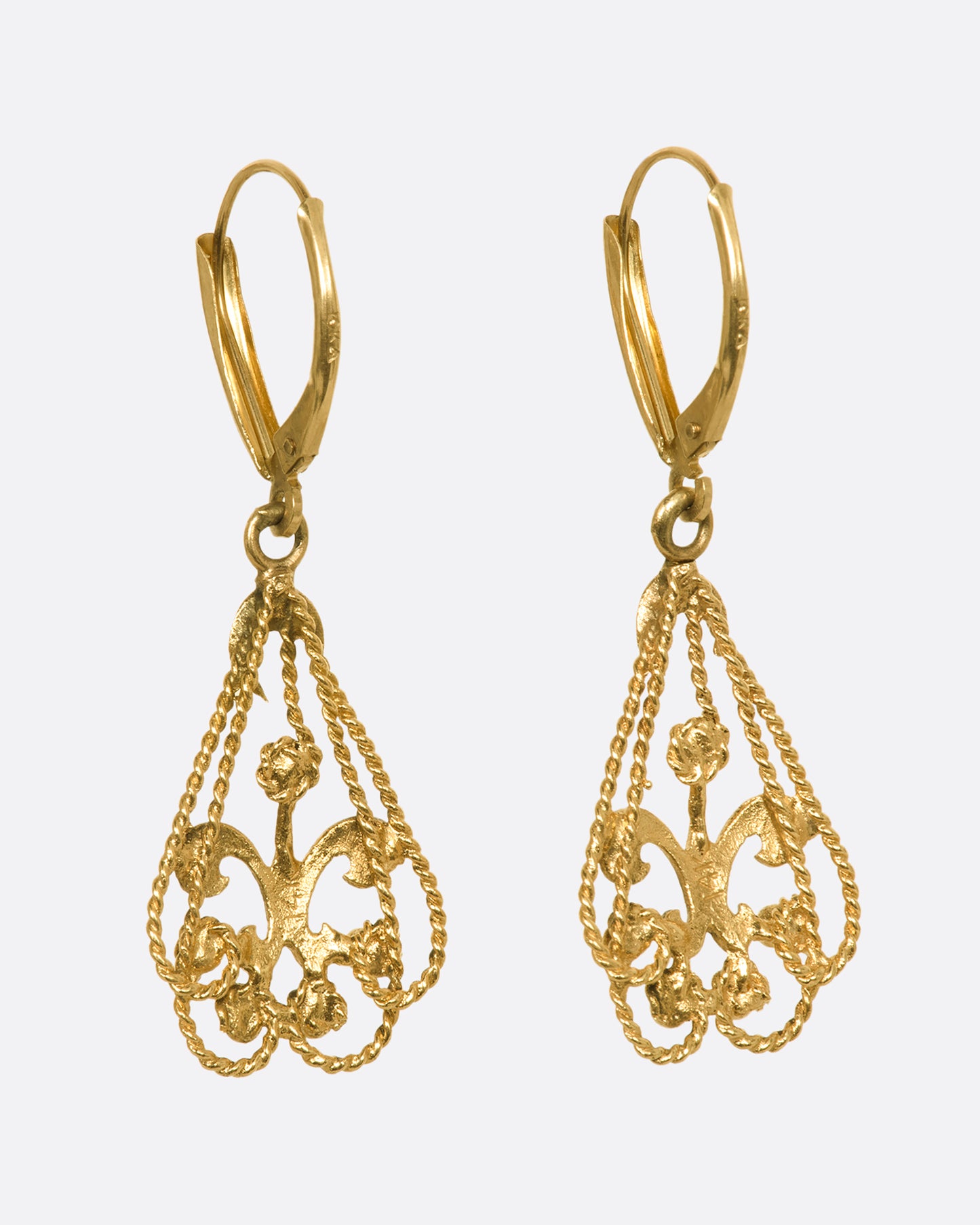 Fleur De Lis lever back drop earrings. View from the back.