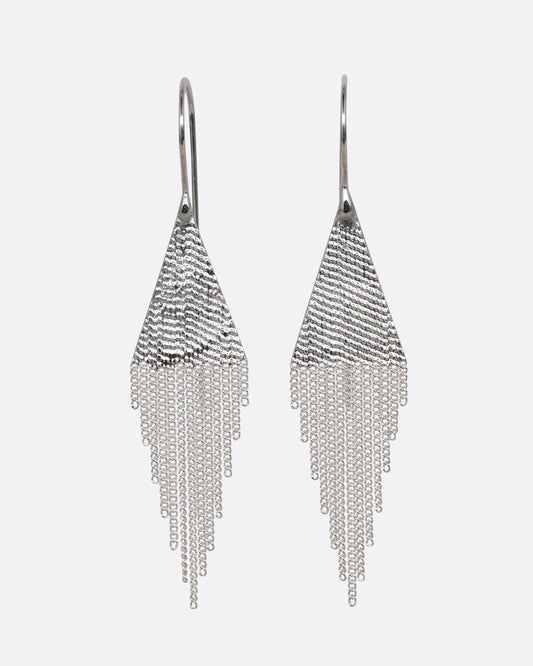 HANNAH KEEFE SILVER DIAMOND TASSEL HOOK EARRINGS W/ STERLING SILVER HOOKS AND CHAIN AND SILVER SOLDER - PAIR *SEE NOTES*