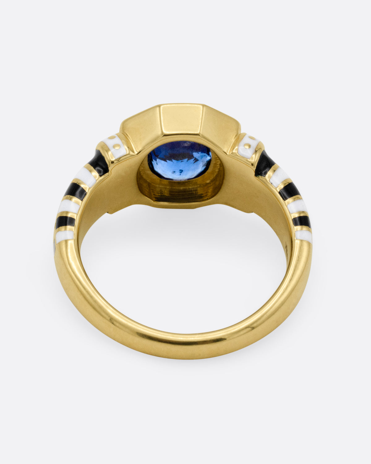 Sapphire and Enamel Checkered Signet Ring