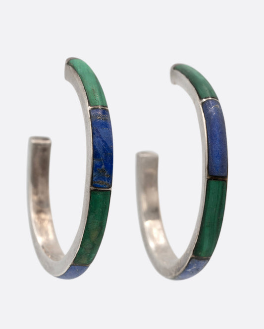 Malachite and Lapis Hoop Earrings