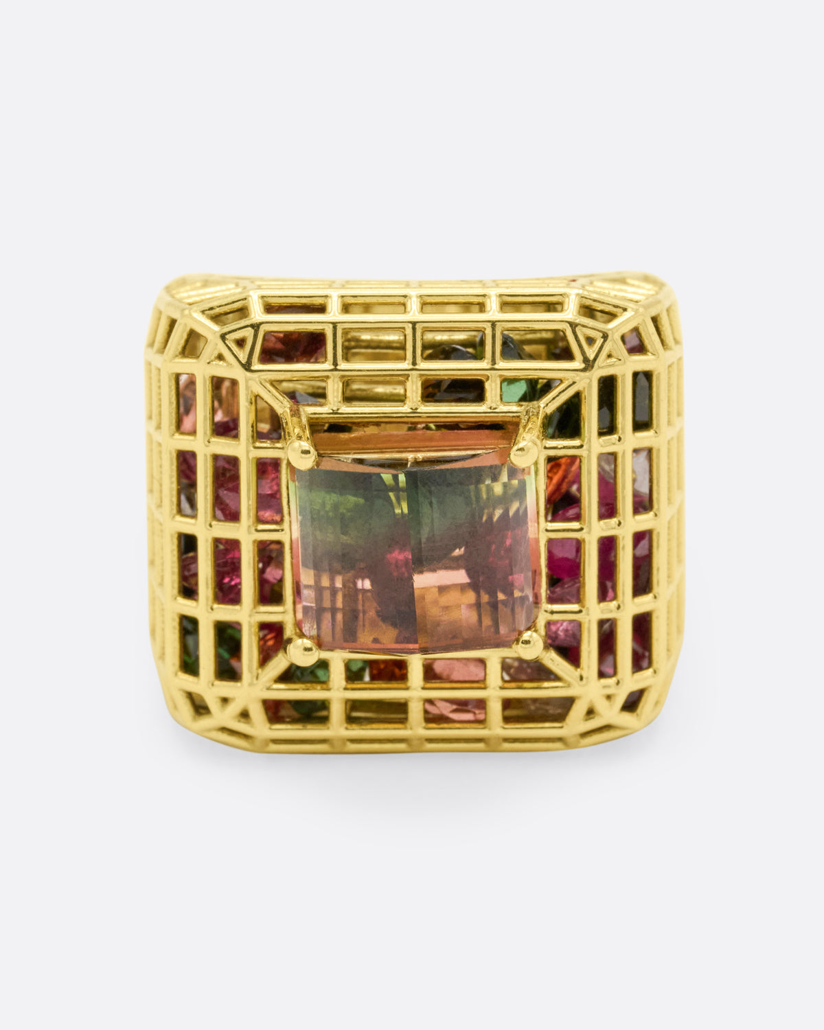 Bicolor Tourmaline Cagey Dome Ring