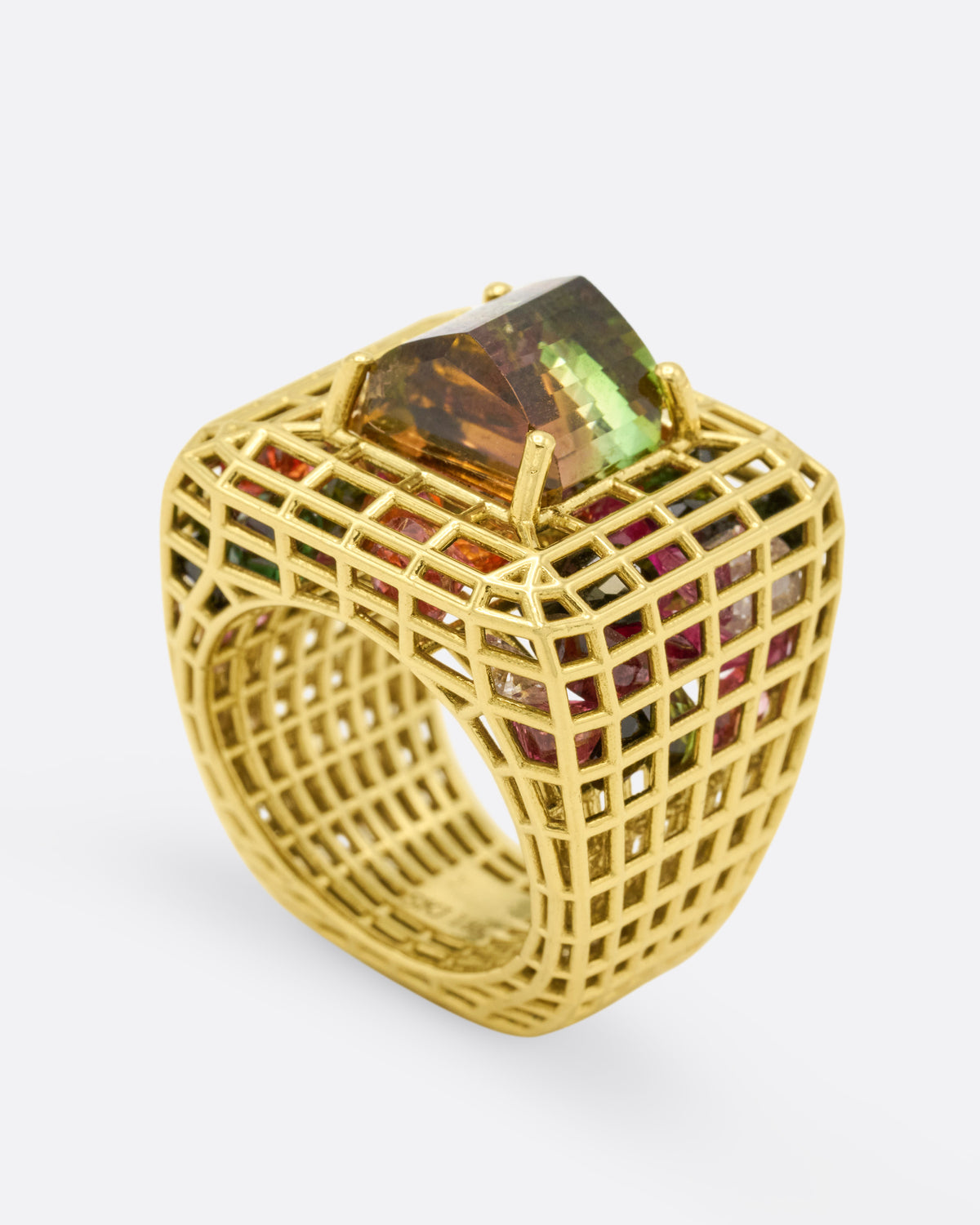Bicolor Tourmaline Cagey Dome Ring