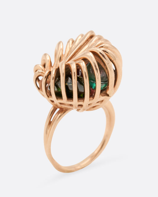 Emerald and Tourmaline Distorted Rattle Ring