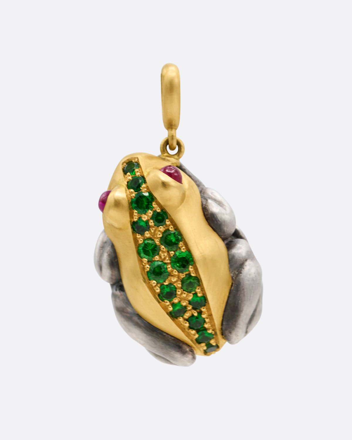 Tsavorite Garnet and Ruby Frog Pendant