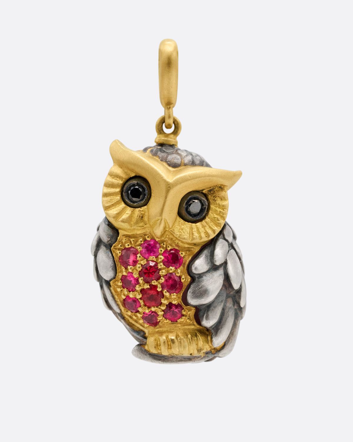 Red Spinel and Diamond Owl Charm