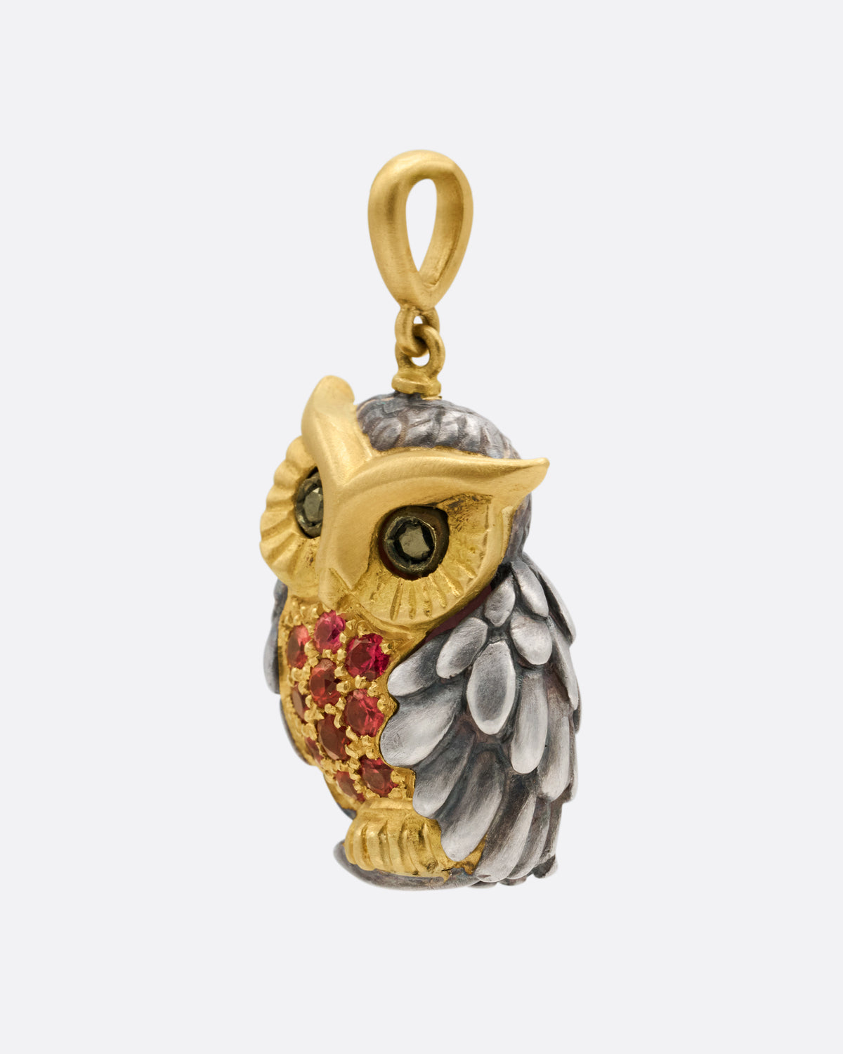 Red Spinel and Diamond Owl Charm