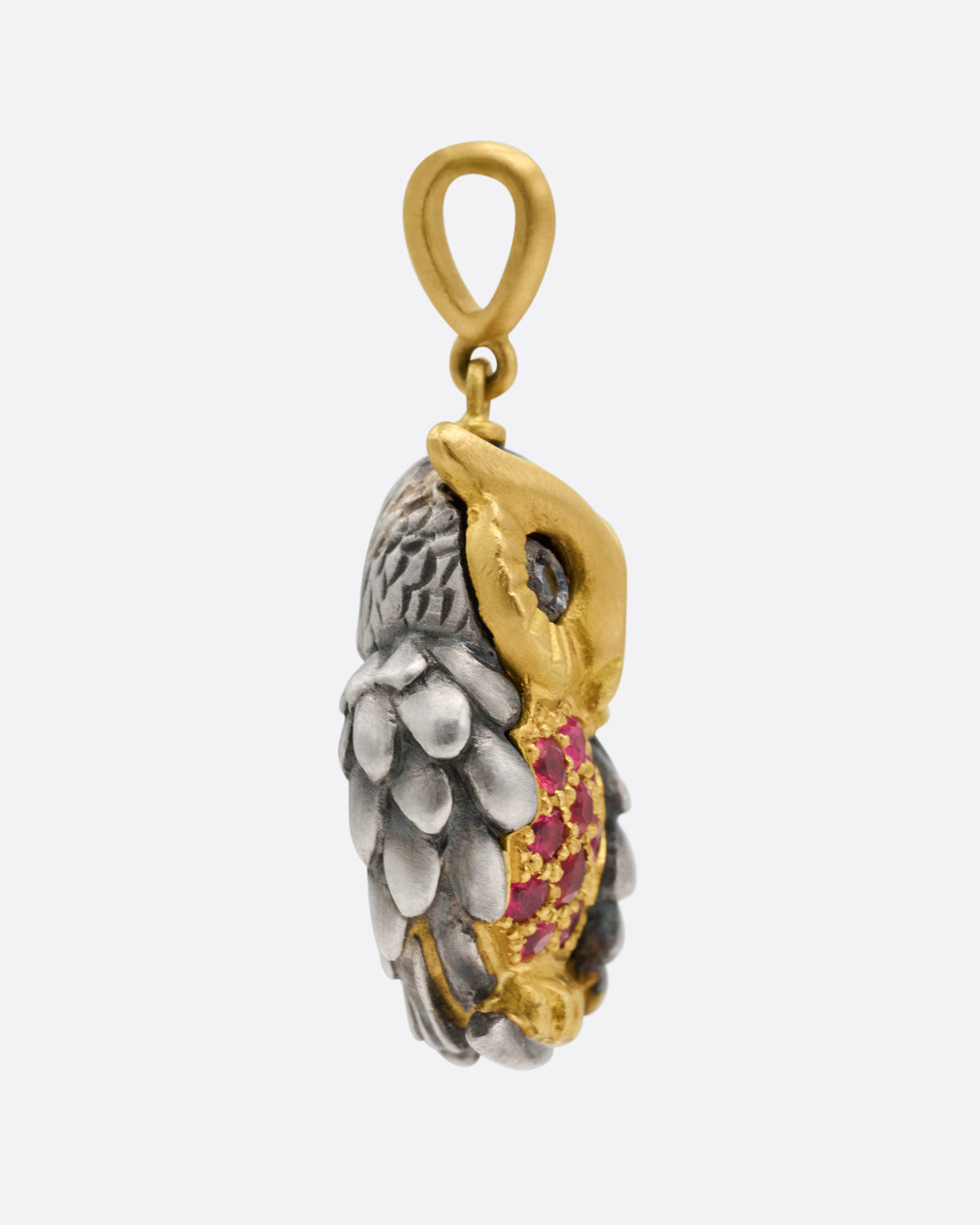 Red Spinel and Diamond Owl Charm