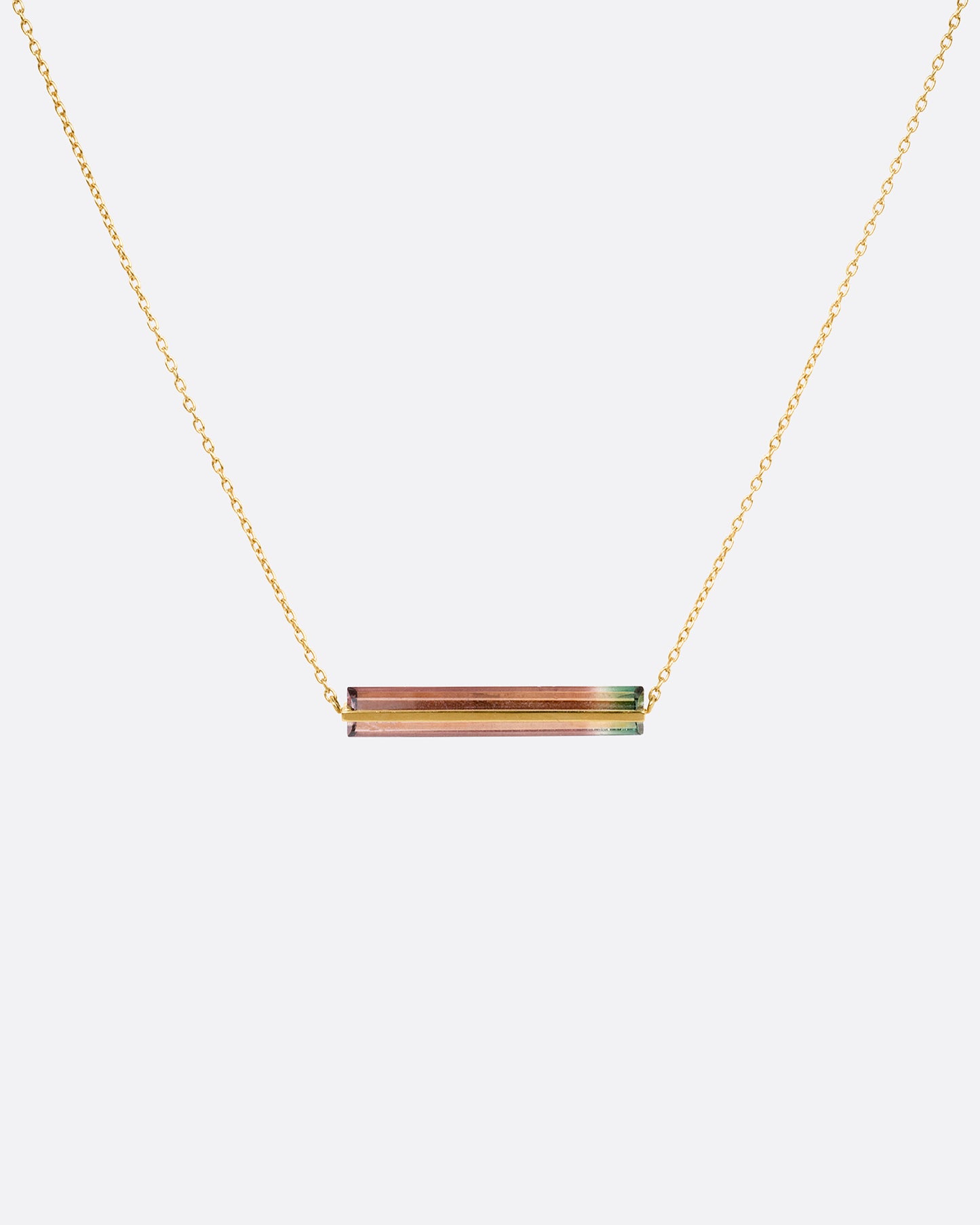 Watermelon Tourmaline Gold Band Necklace