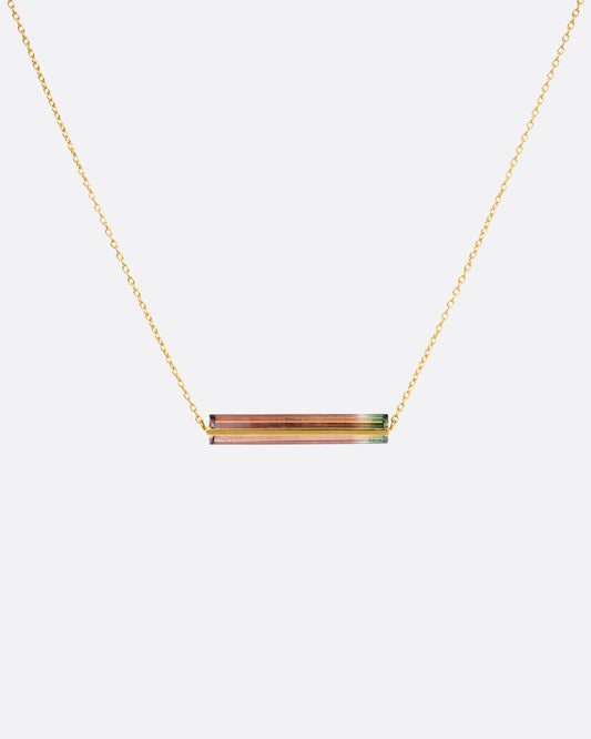 Watermelon Tourmaline Gold Band Necklace